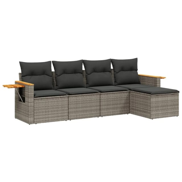 vidaXL 5-Tlg Garten-Sofagarnitur mit Kissen Grau Poly Rattan 3226760