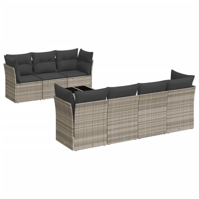 vidaXL 8-Tlg Garten-Sofagarnitur mit Kissen Hellgrau Poly Rattan 3249121
