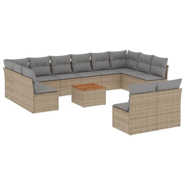 vidaXL 13-Tlg Garten-Sofagarnitur mit Kissen Beige Poly Rattan 3256227