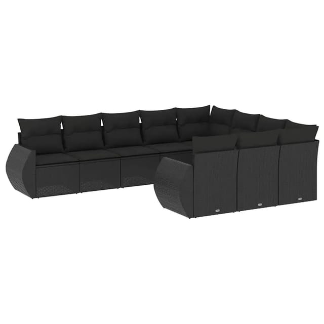 vidaXL 10-Tlg Garten-Sofagarnitur mit Kissen Schwarz Poly Rattan 3254222