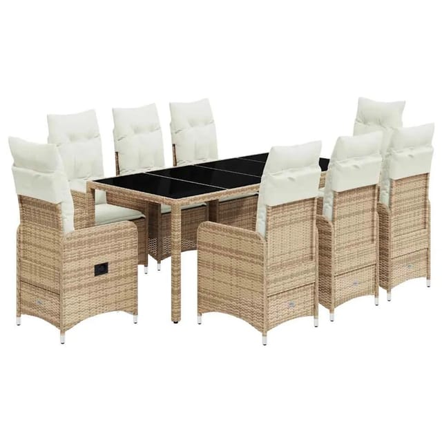 vidaXL 9-Tlg Garten-Bistro-Set mit Kissen Beige Poly Rattan 3277103
