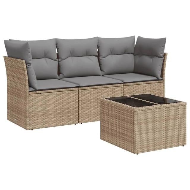vidaXL 4-Tlg Garten-Sofagarnitur mit Kissen Beige Poly Rattan 3249058