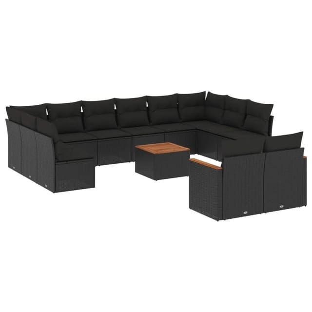 vidaXL 13-Tlg Garten-Sofagarnitur mit Kissen Schwarz Poly Rattan 3226447