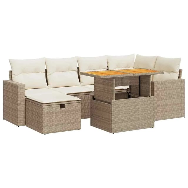 vidaXL 8-Tlg Garten-Sofagarnitur mit Kissen Beige Poly Rattan Akazie 3328003