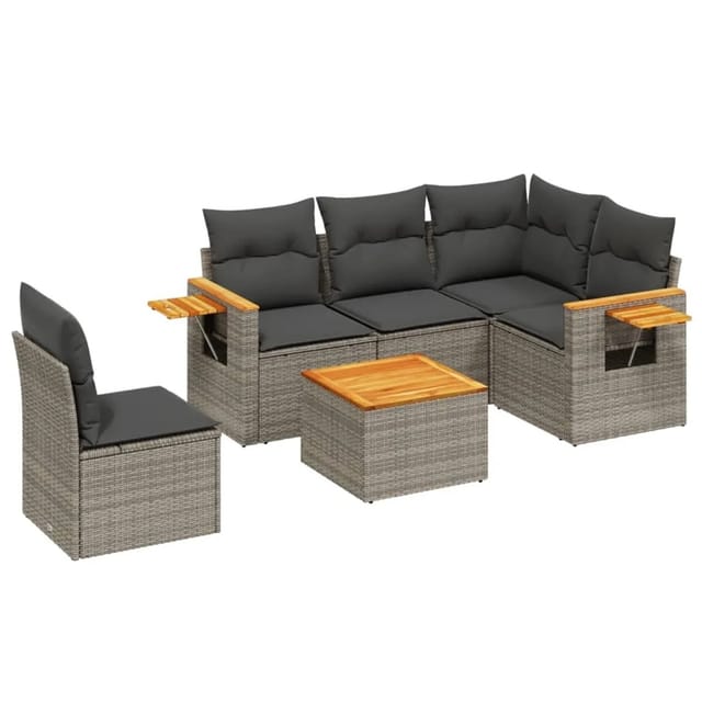 vidaXL 6-Tlg Garten-Sofagarnitur mit Kissen Grau Poly Rattan 3259225
