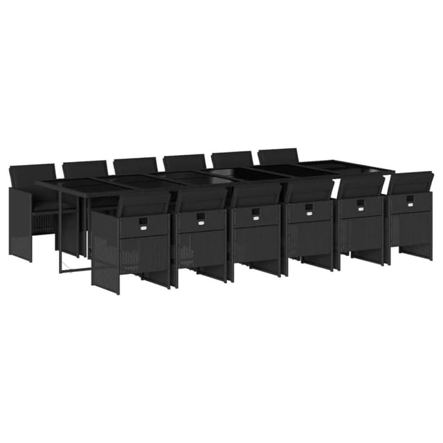 vidaXL 13-Tlg Garten-Essgruppe mit Kissen Schwarz Poly Rattan 3277710