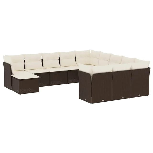 vidaXL 12-Tlg Garten-Sofagarnitur mit Kissen Braun Poly Rattan 3218633