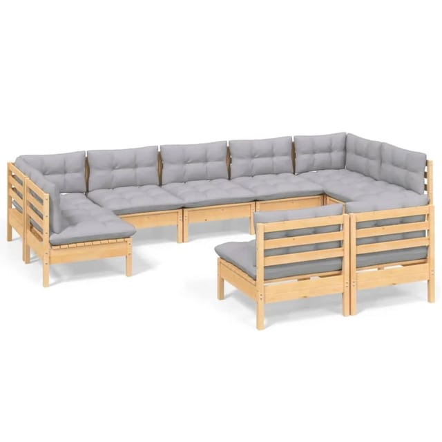 vidaXL 9-Tlg Garten-Lounge-Set mit Grauen Kissen Kiefer Massivholz 3097198