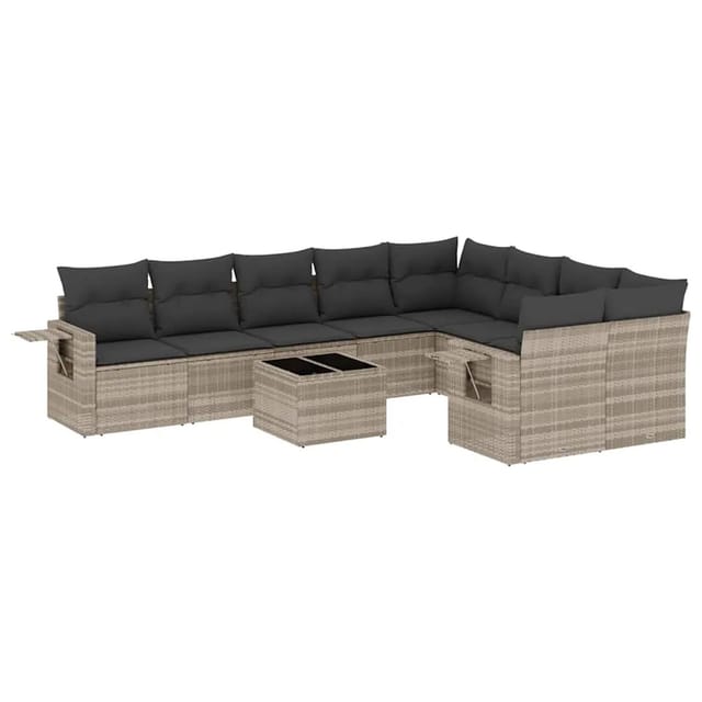 vidaXL 10-Tlg Garten-Sofagarnitur mit Kissen Hellgrau Poly Rattan 3220651