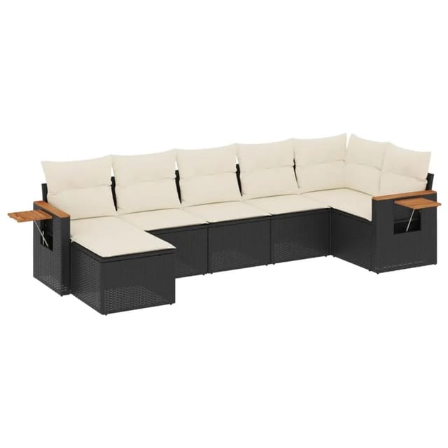 vidaXL 7-Tlg Garten-Sofagarnitur mit Kissen Schwarz Poly Rattan 3227029