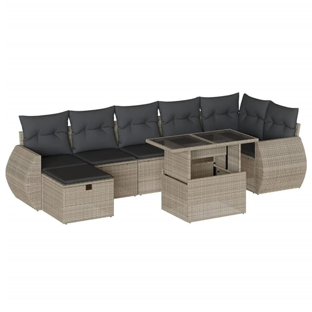 vidaXL 8-Tlg Garten-Sofagarnitur mit Kissen Hellgrau Poly Rattan 3275152
