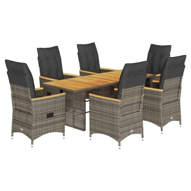 vidaXL 7-Tlg Garten-Essgruppe mit Kissen Grau Poly Rattan 3276852