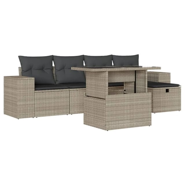 vidaXL 6-Tlg Garten-Sofagarnitur mit Kissen Hellgrau Poly Rattan 3275292