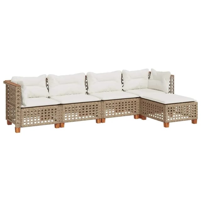 vidaXL 5-Tlg Garten-Sofagarnitur mit Kissen Beige Poly Rattan 3261790