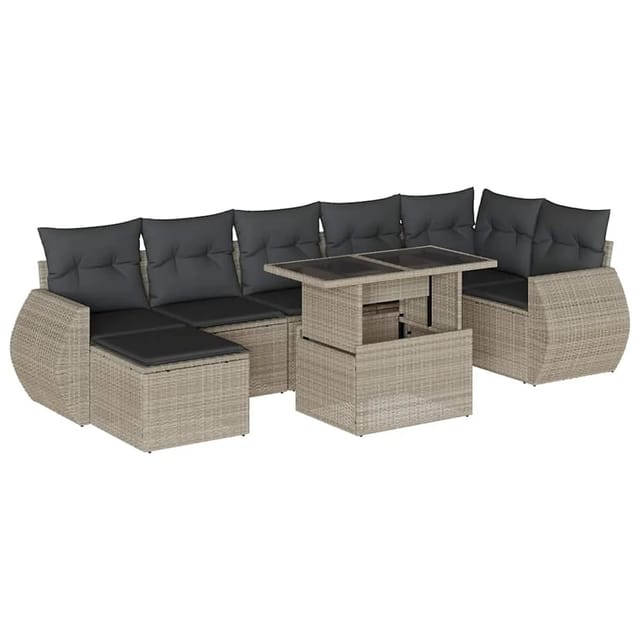 vidaXL 8-Tlg Garten-Sofagarnitur mit Kissen Hellgrau Poly Rattan 3268692
