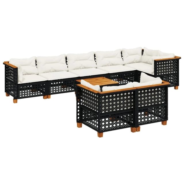 vidaXL 9-Tlg Garten-Sofagarnitur mit Kissen Schwarz Poly Rattan 3261896