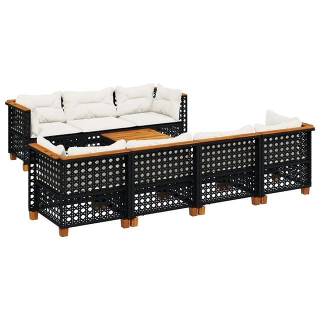 vidaXL 8-Tlg Garten-Sofagarnitur mit Kissen Schwarz Poly Rattan 3261752