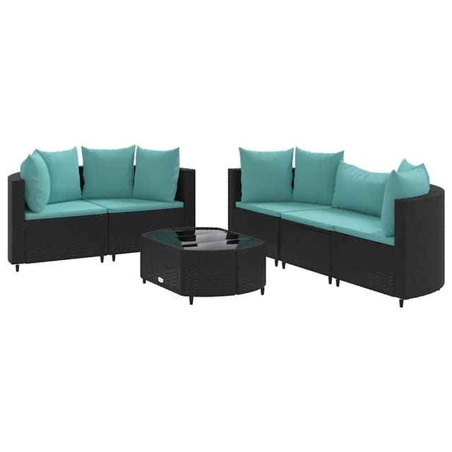 vidaXL 6-Tlg Garten-Sofagarnitur mit Kissen Schwarz Poly Rattan 3308420
