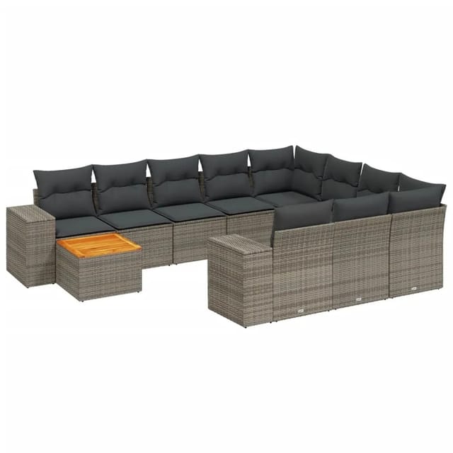 vidaXL 11-Tlg Garten-Sofagarnitur mit Kissen Grau Poly Rattan 3225633