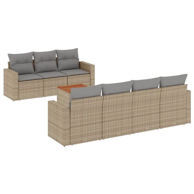 vidaXL 8-Tlg Garten-Sofagarnitur mit Kissen Beige Poly Rattan 3256360