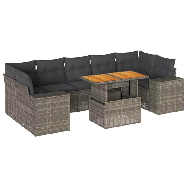 vidaXL 8-Tlg Garten-Sofagarnitur mit Kissen Grau Poly Rattan 3327350