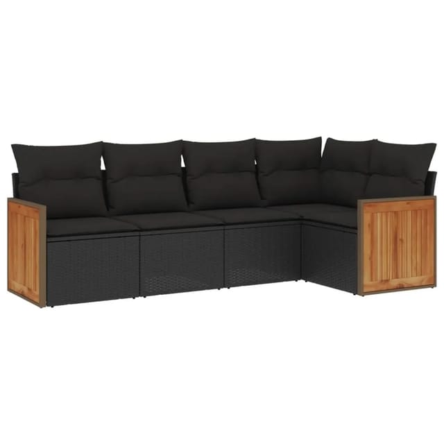 vidaXL 5-Tlg Garten-Sofagarnitur mit Kissen Schwarz Poly Rattan 3227623
