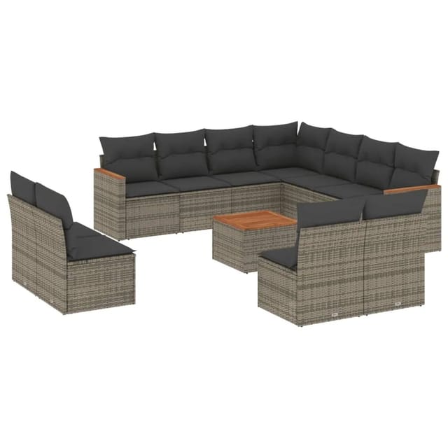 vidaXL 12-Tlg Garten-Sofagarnitur mit Kissen Grau Poly Rattan 3258497