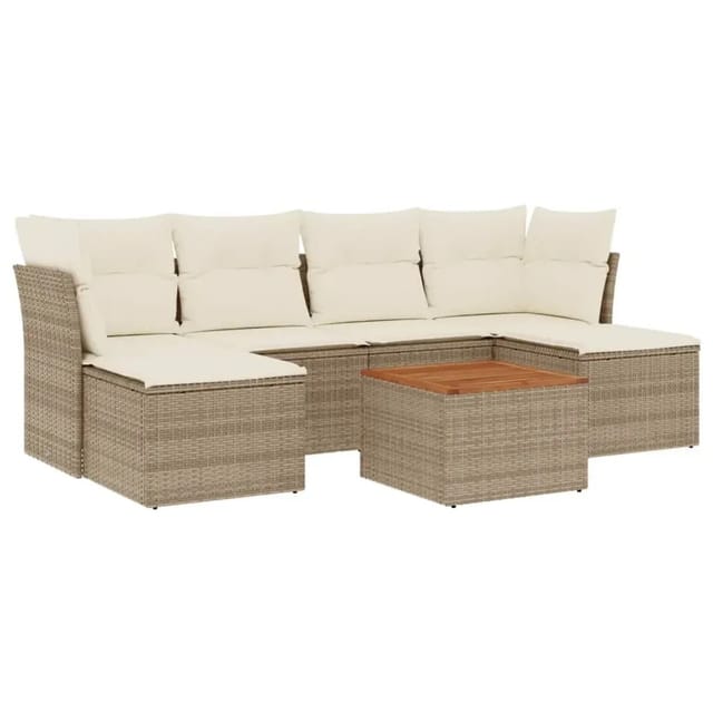 vidaXL 7-Tlg Garten-Sofagarnitur mit Kissen Beige Poly Rattan 3256100
