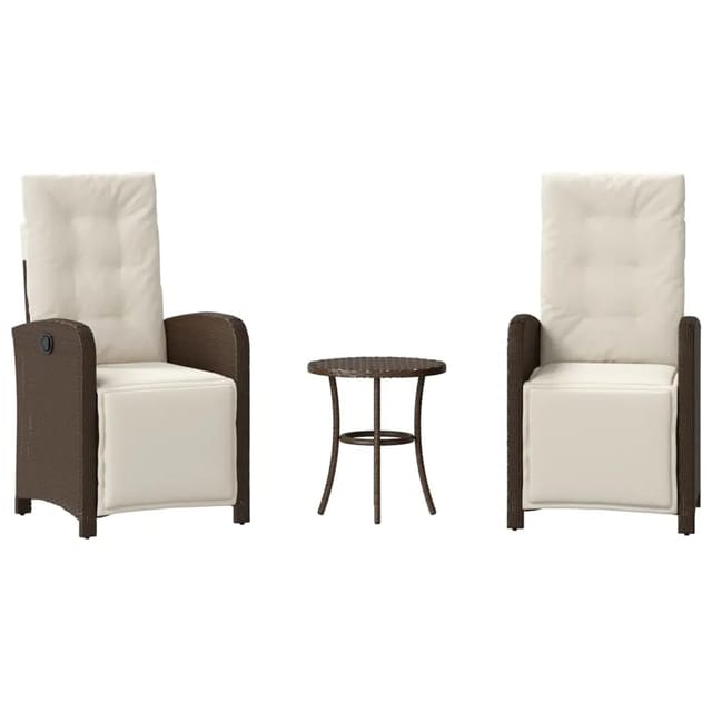 vidaXL 3-Tlg Bistro-Set mit Kissen Braun Poly Rattan 365202