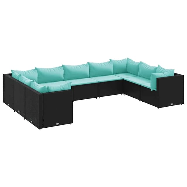 vidaXL 9-Tlg Garten-Lounge-Set mit Kissen Schwarz Poly Rattan 3308268