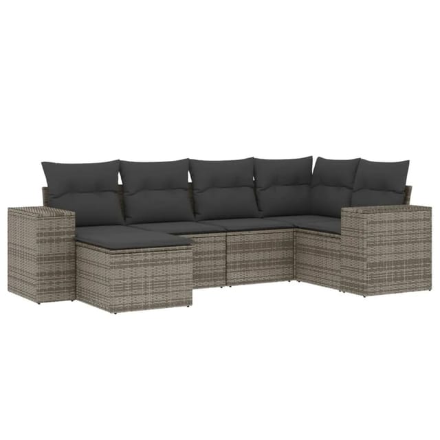 vidaXL 6-Tlg Garten-Sofagarnitur mit Kissen Grau Poly Rattan 3255197