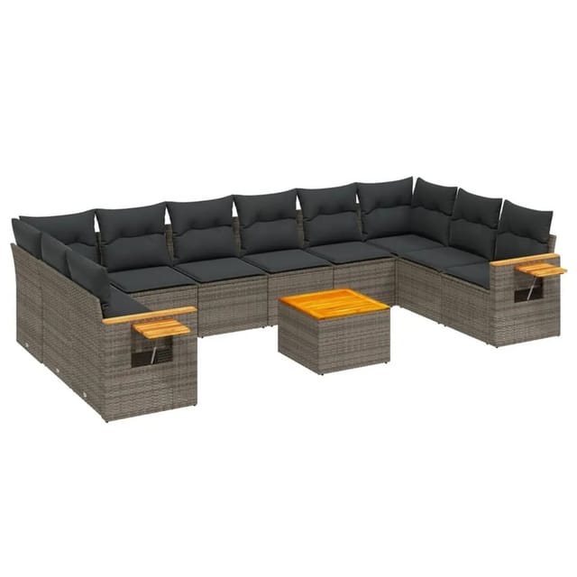 vidaXL 11-Tlg Garten-Sofagarnitur mit Kissen Grau Poly Rattan 3259575