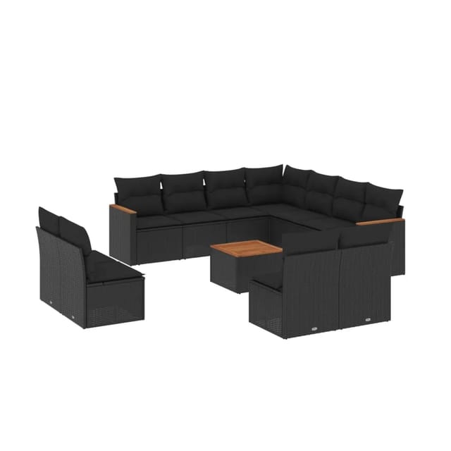 vidaXL 12-Tlg Garten-Sofagarnitur mit Kissen Schwarz Poly Rattan 3226090