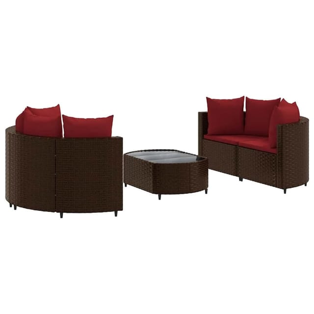 vidaXL 5-Tlg Garten-Sofagarnitur mit Kissen Braun Poly Rattan 3308445