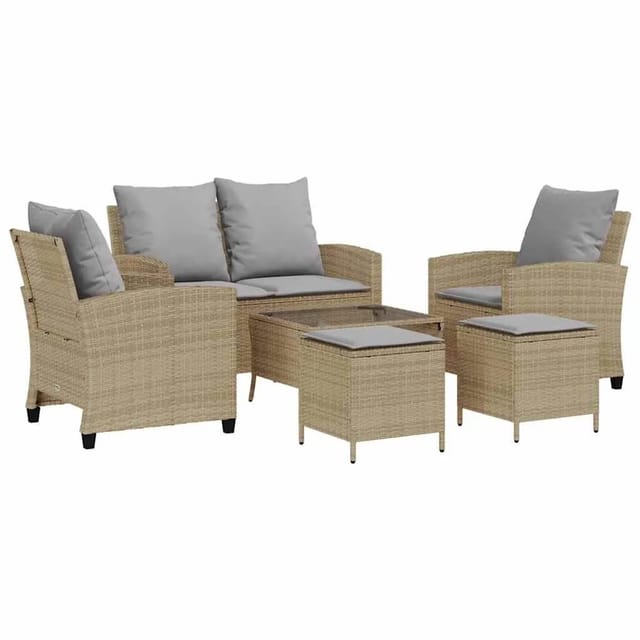 vidaXL 6-Tlg Garten-Sofagarnitur mit Kissen Beige Poly Rattan 3324580