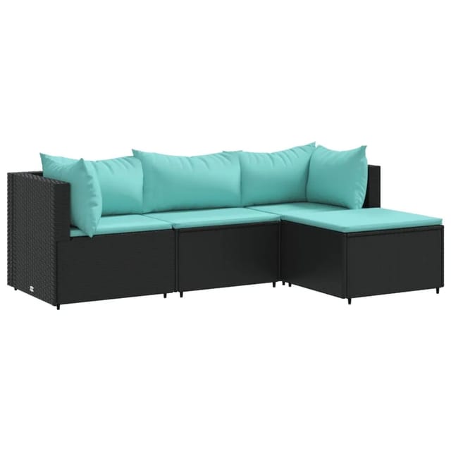 vidaXL 4-Tlg Garten-Lounge-Set mit Kissen Schwarz Poly Rattan 3308052