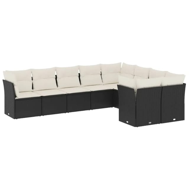 vidaXL 9-Tlg Garten-Sofagarnitur mit Kissen Schwarz Poly Rattan 3250005