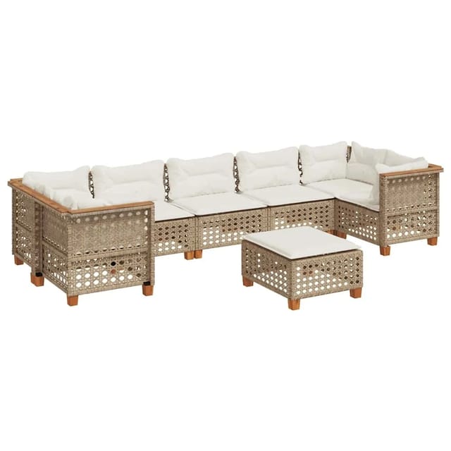 vidaXL 8-Tlg Garten-Sofagarnitur mit Kissen Beige Poly Rattan 3261766