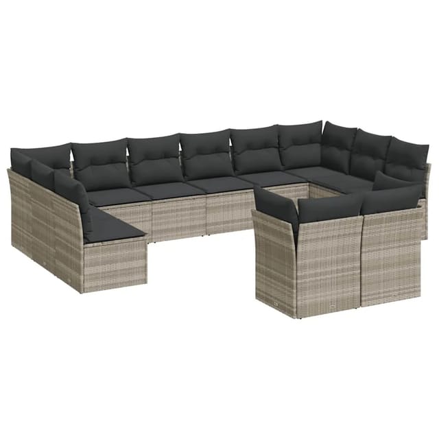 vidaXL 12-Tlg Garten-Sofagarnitur mit Kissen Hellgrau Poly Rattan 3218432