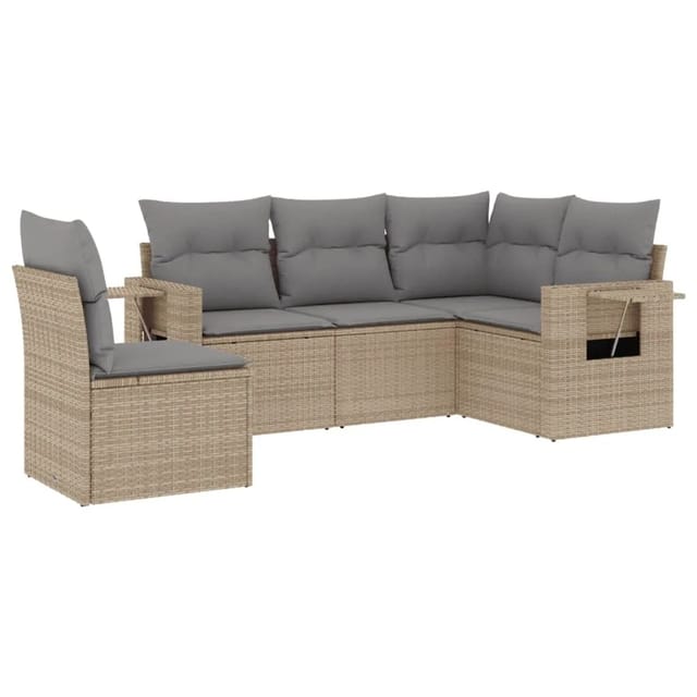 vidaXL 5-Tlg Garten-Sofagarnitur mit Kissen Beige Poly Rattan 3220168