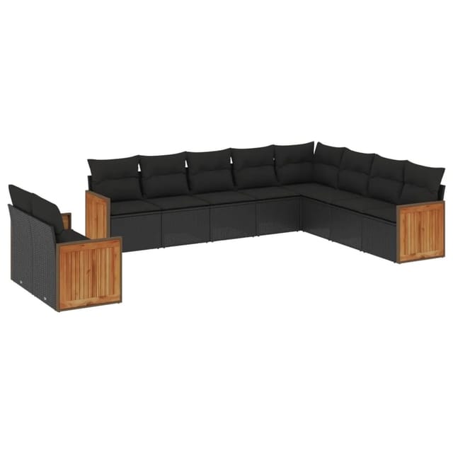 vidaXL 10-Tlg Garten-Sofagarnitur mit Kissen Schwarz Poly Rattan 3227791