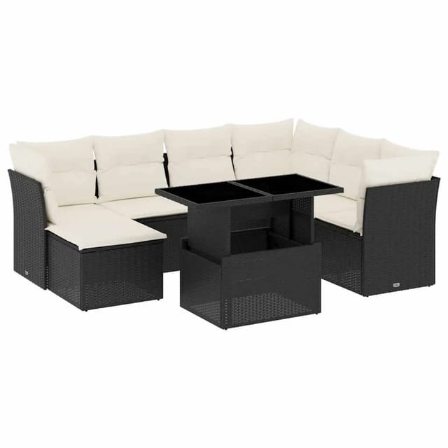 vidaXL 8-Tlg Garten-Sofagarnitur mit Kissen Schwarz Poly Rattan 3266756