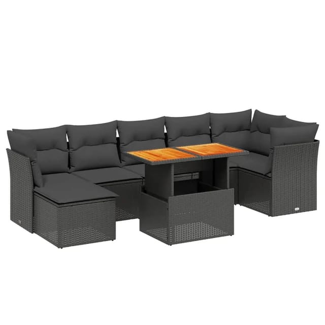 vidaXL 8-Tlg Garten-Sofagarnitur mit Kissen Schwarz Poly Rattan 3270943