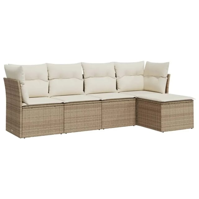 vidaXL 5-Tlg Garten-Sofagarnitur mit Kissen Beige Poly Rattan 3249397