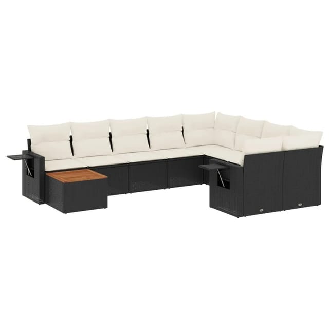 vidaXL 10-Tlg Garten-Sofagarnitur mit Kissen Schwarz Poly Rattan 3257057