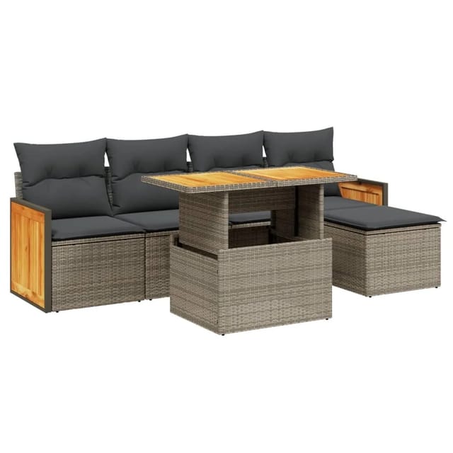 vidaXL 6-Tlg Garten-Sofagarnitur mit Kissen Grau Poly Rattan 3273937