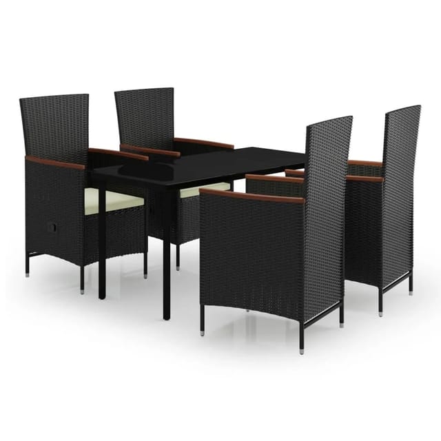 vidaXL 5-Tlg Garten-Essgruppe mit Kissen Schwarz 3099427