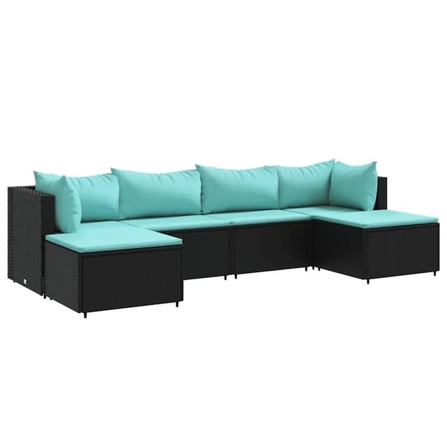 vidaXL 6-Tlg Garten-Lounge-Set mit Kissen Schwarz Poly Rattan 3308244