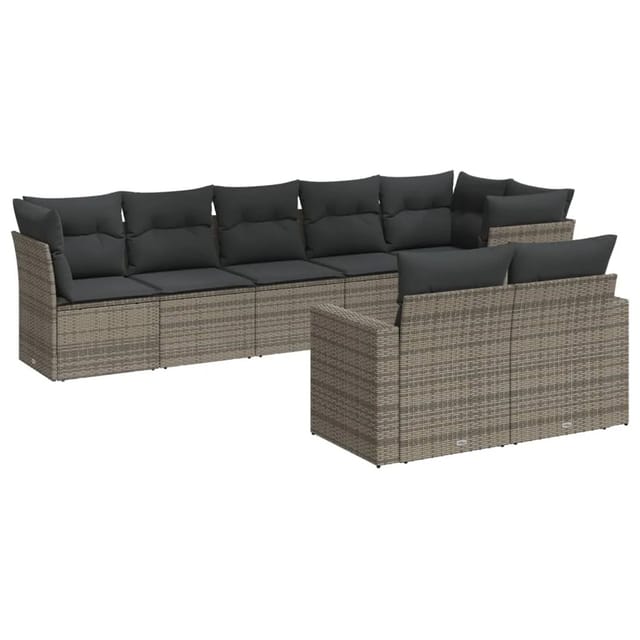 vidaXL 8-Tlg Garten-Sofagarnitur mit Kissen Grau Poly Rattan 3219210
