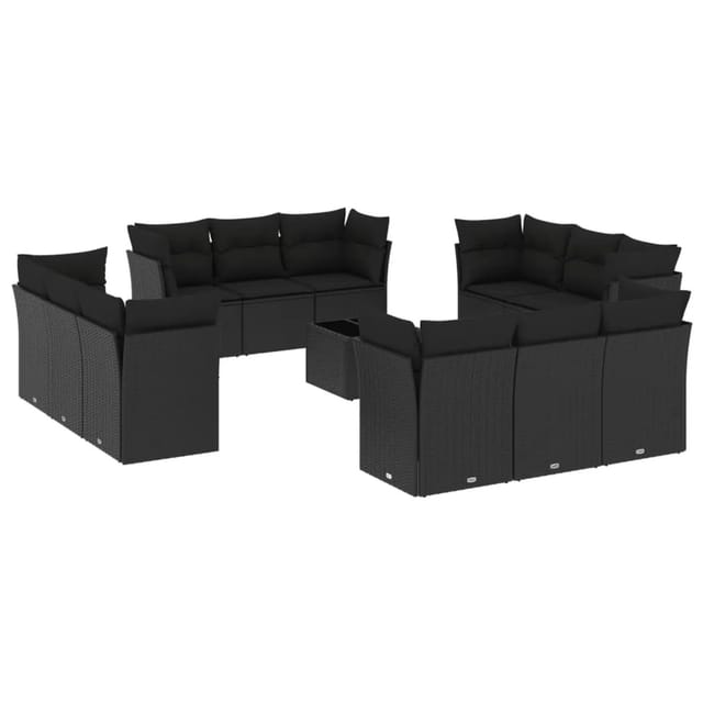 vidaXL 13-Tlg Garten-Sofagarnitur mit Kissen Schwarz Poly Rattan 3249174